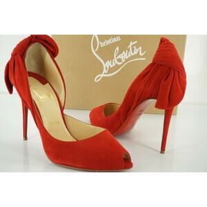 Christian Louboutin Red Suede Barbara Bow Heels d'Orsay Pumps Size 39.5 NIB